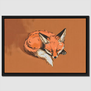 a painting of a sleeping fox on an orange background