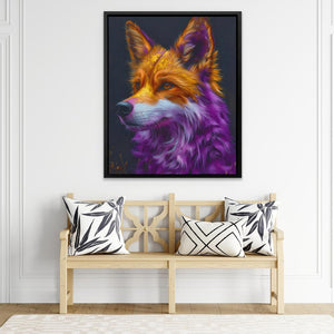 a painting of a fox on a wall above a bench