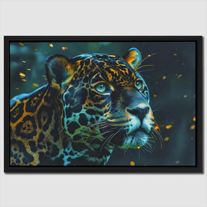 a painting of a leopard with blue eyes