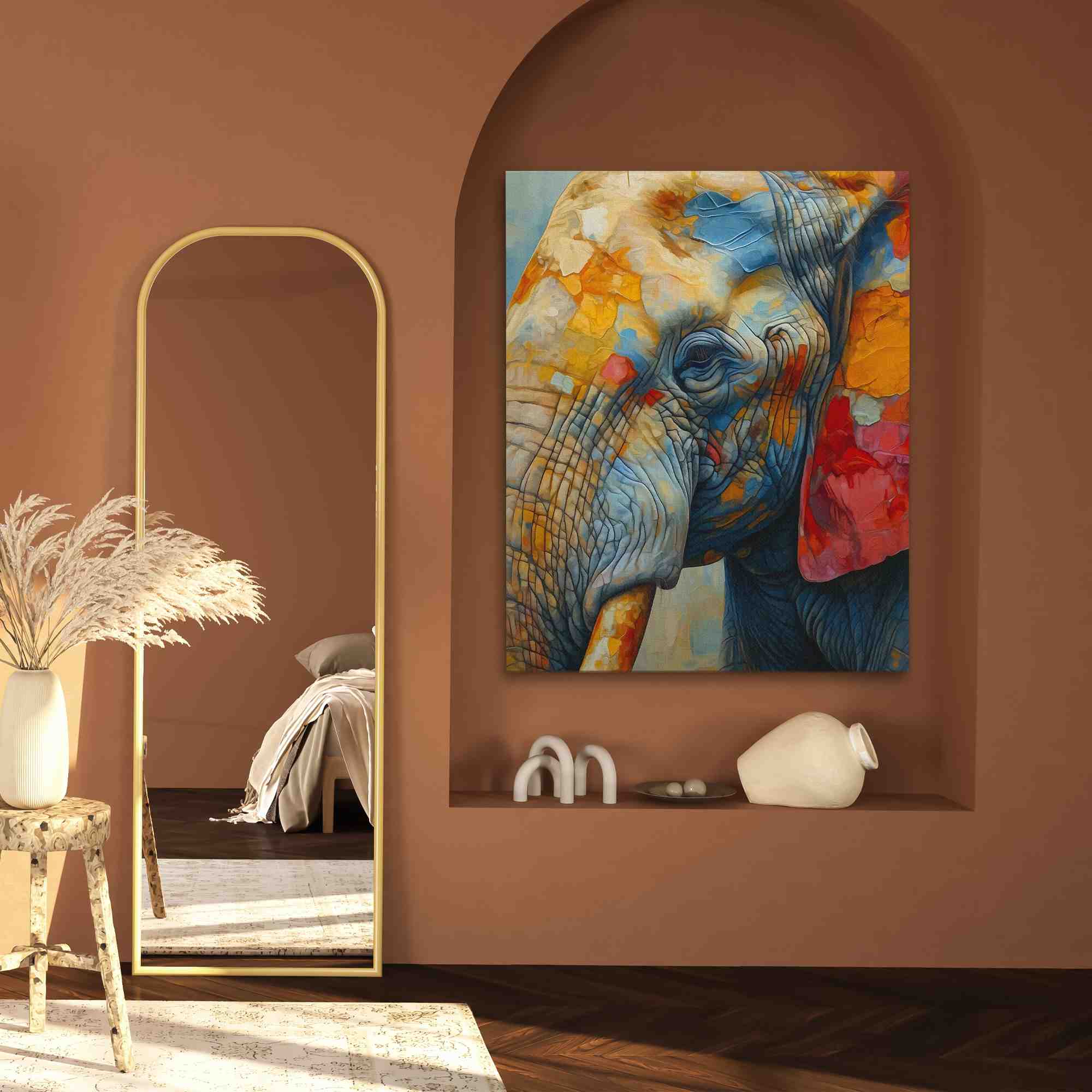 a painting of an elephant on a canvas