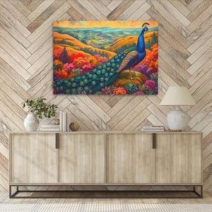 a painting of a peacock on a wall