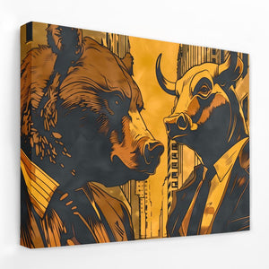 a painting of a bull and a bear on a wall