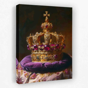 a painting of a crown on a purple pillow