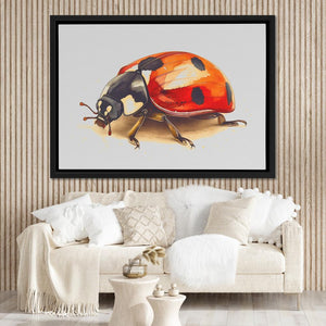 a painting of a ladybug on a wall above a couch