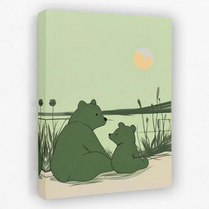 a bear and her cub are sitting in the grass