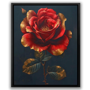 a painting of a red rose on a black background