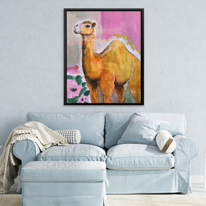 a painting of a camel in a living room