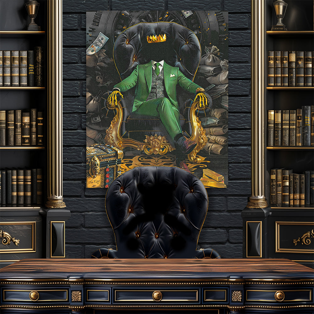 a painting of a man in a green suit sitting on a chair