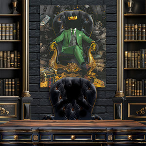 a painting of a man in a green suit sitting in a chair