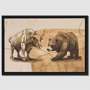 a painting of two bulls facing each other