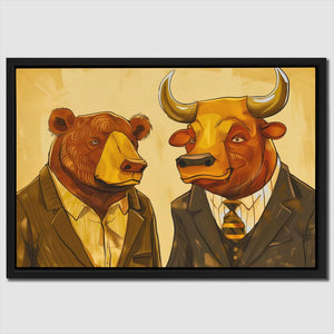 a painting of two bears dressed in suits