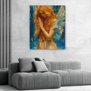 a painting of a woman with angel wings