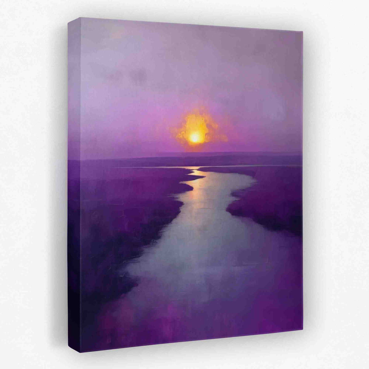 a painting of a sunset over a body of water