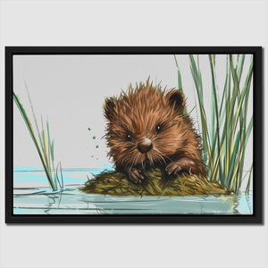 a painting of a beaver cub in the water