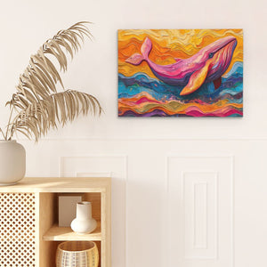 a painting hanging on a wall next to a potted plant