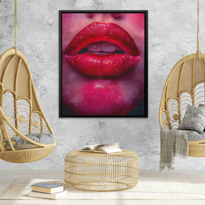 a painting of a woman's lips on a pink background