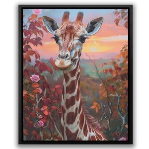 a painting of a giraffe in a field of flowers