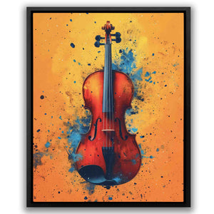 a painting of a violin on a yellow background