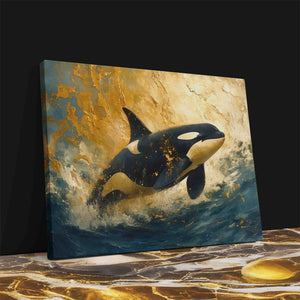 a painting of an orca in the ocean