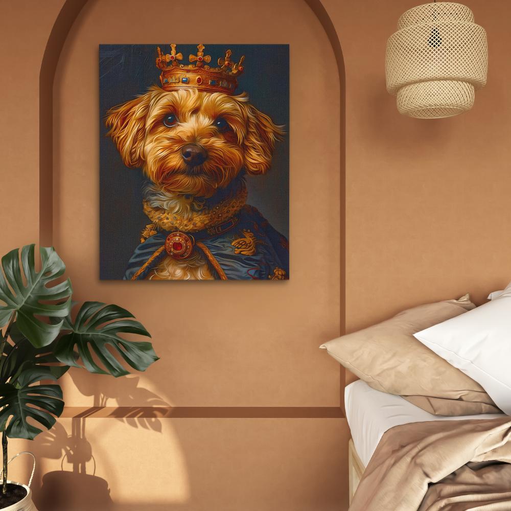 a painting of a dog wearing a crown