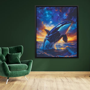 a painting of a dolphin jumping out of the water