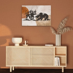 a picture of a bear on a wall above a sideboard