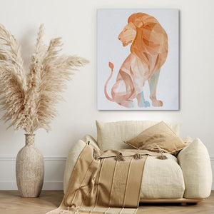 a picture of a lion on a wall above a couch