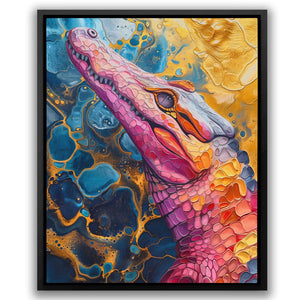 a painting of a colorful alligator on a white background