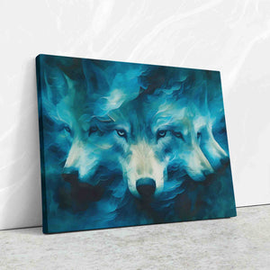a painting of two wolfs on a wall