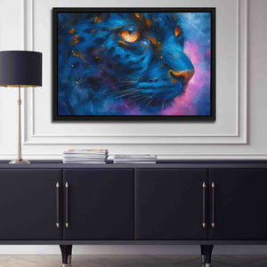 a painting of a blue tiger on a wall