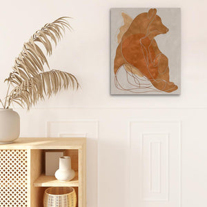 a painting of a bear on a wall next to a potted plant