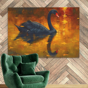 a painting of a black swan on a yellow background