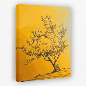 a painting of a tree on a yellow background