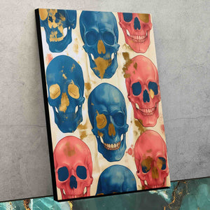 a painting of a bunch of skulls on a wall