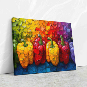 a painting of peppers painted on a canvas