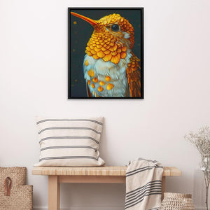 a painting of a hummingbird on a white wall