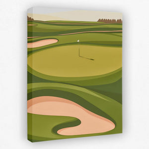 a painting of a golf course with a green