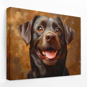 a painting of a brown dog with blue eyes