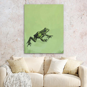 a painting of a frog on a green background