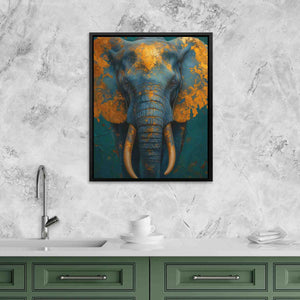 a painting of an elephant with yellow tusks