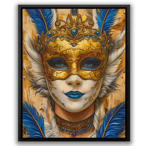 a painting of a woman wearing a mask with feathers