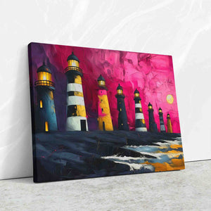 a painting of a lighthouse on a wall