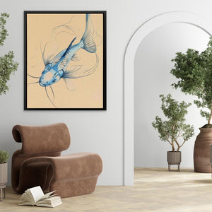 a painting of a fish in a living room