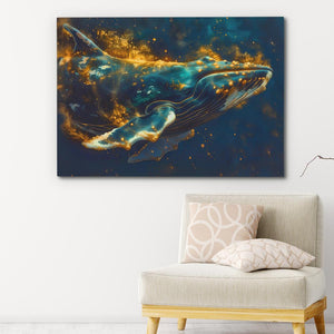 a painting of a whale swimming in the ocean