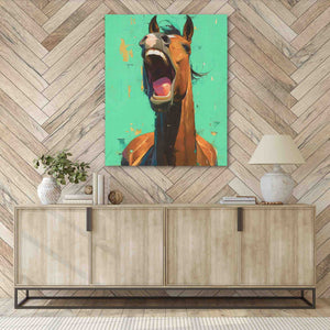 a painting of a horse with its mouth open