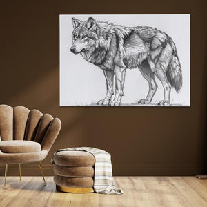 a drawing of a wolf in a living room