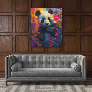 a painting of a panda bear sitting on a couch