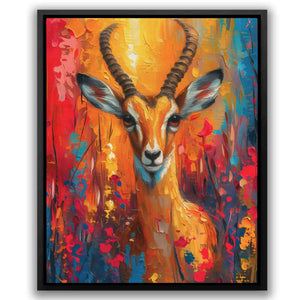 a painting of a gazelle with long horns