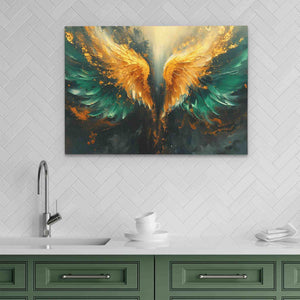 a painting of a pair of yellow and green wings