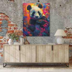 a painting of a panda bear on a brick wall